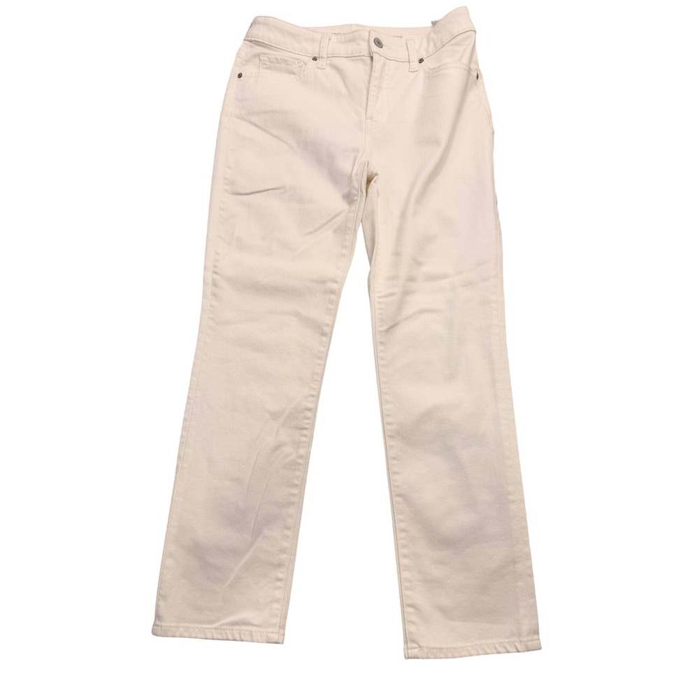 Chicos So Slimming Girlfriend Leg Crop Jeans Womens Size 2 Cream White Stretch